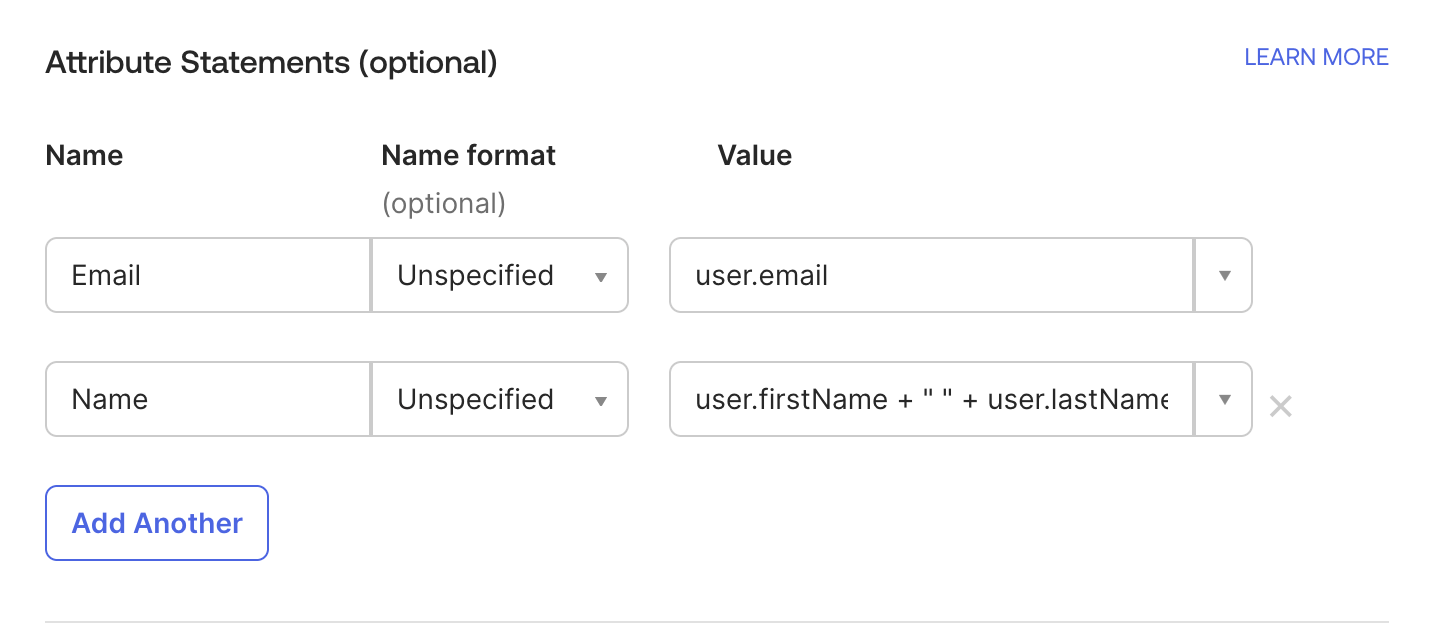 Attribute Statements configuration